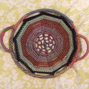 Multicolored metal& fabric open weave basket boho